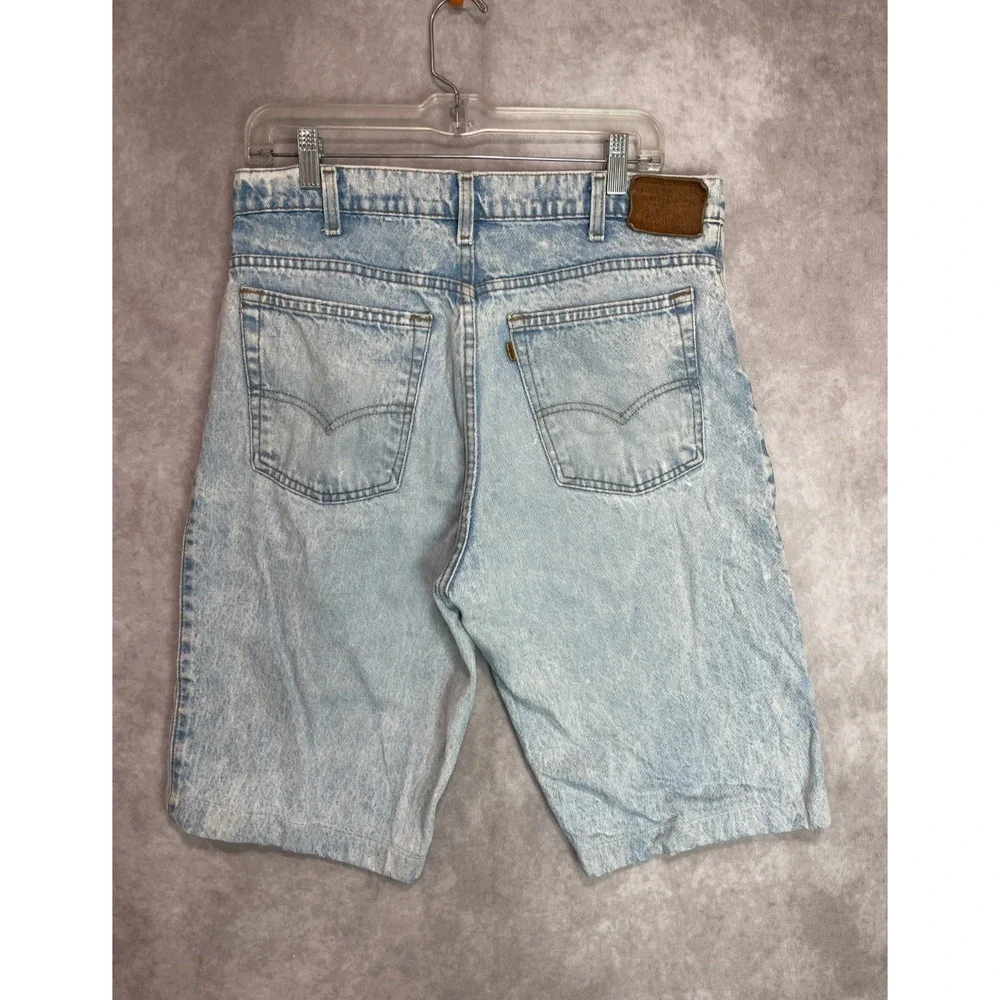 VINTAGE Levis Jean Shorts Mens 34 Blue Distressed Denim Jorts Orange Tab USA 90s